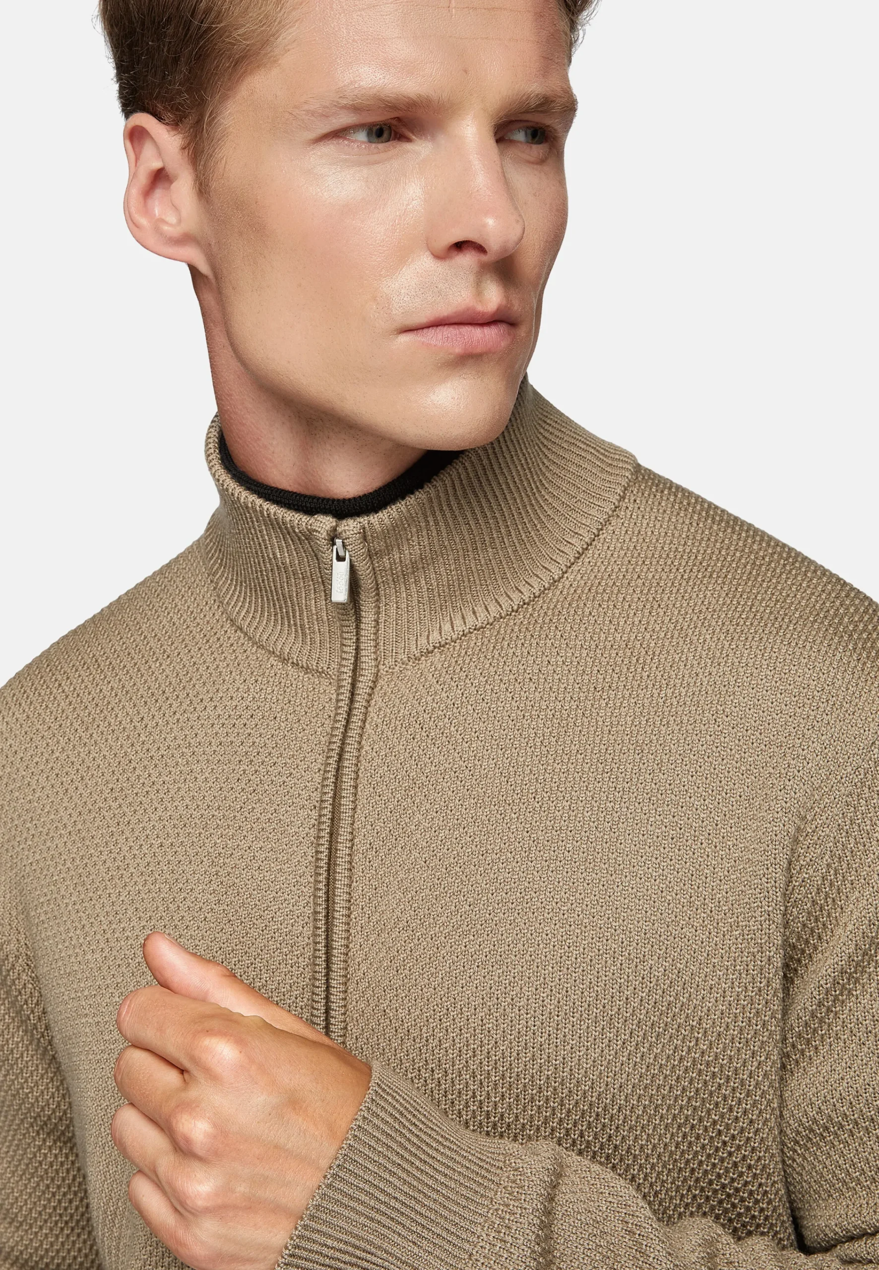 Tricots-Boggi Milano Pull Full Zip Avec Points En Laine Mérinos