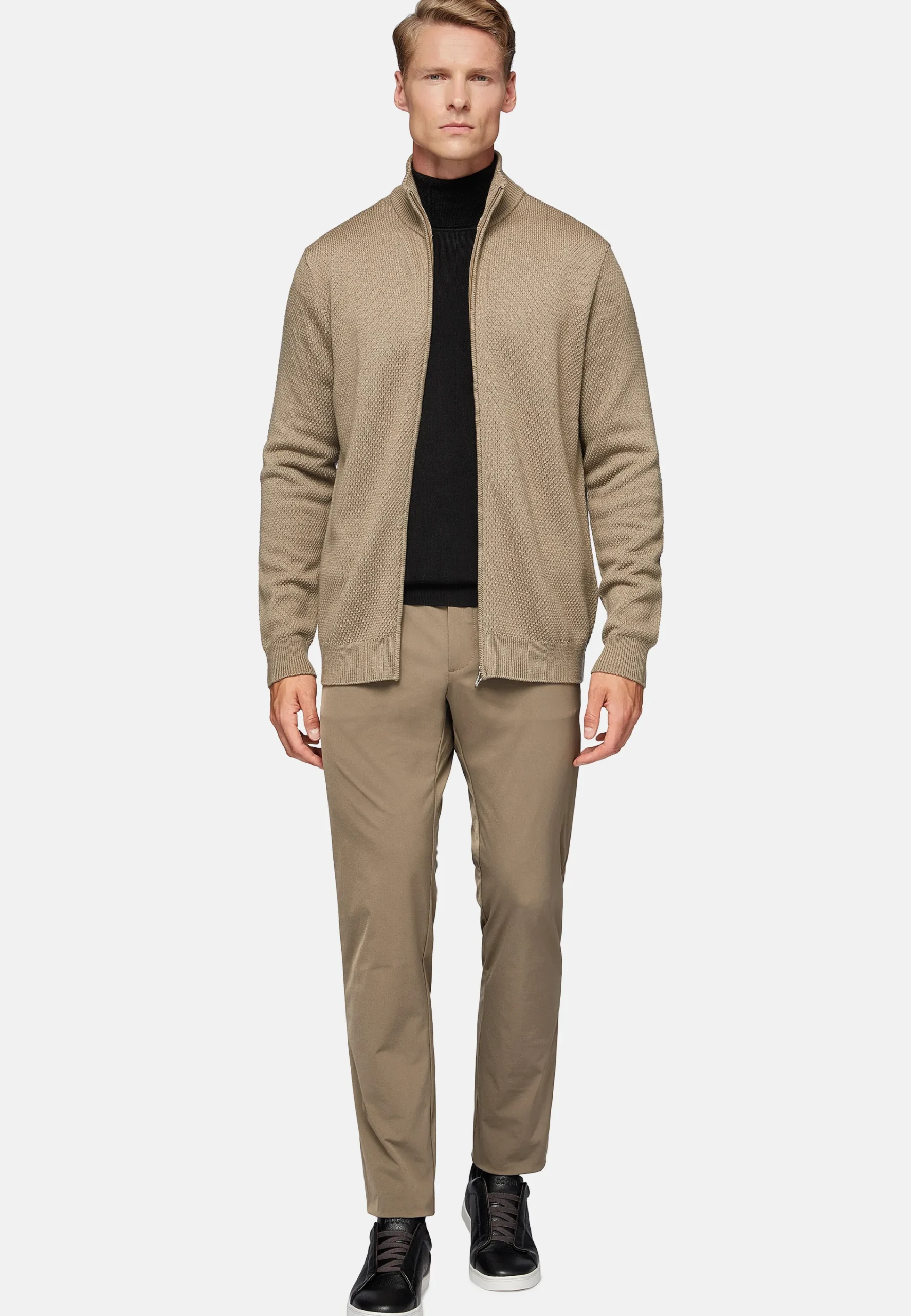 Tricots-Boggi Milano Pull Full Zip Avec Points En Laine Mérinos