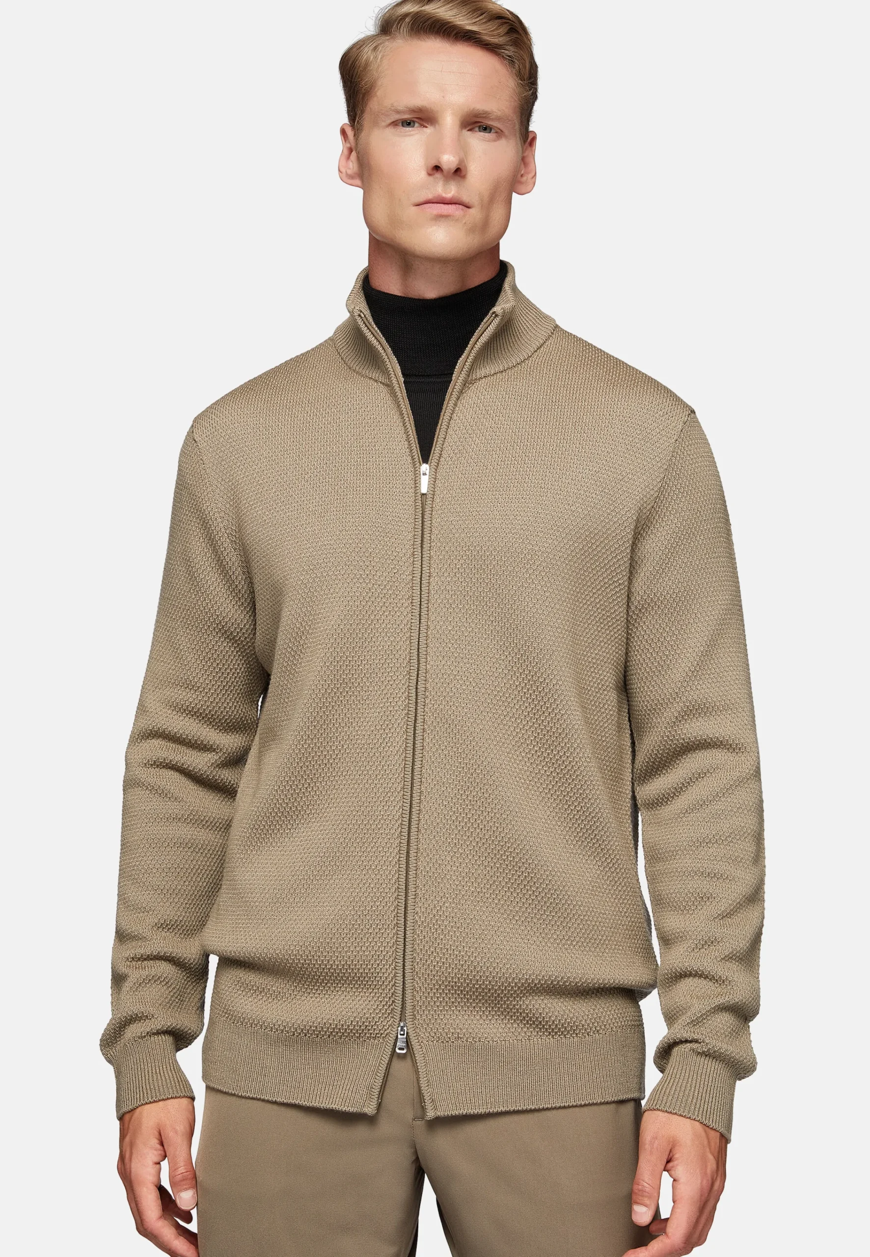 Tricots-Boggi Milano Pull Full Zip Avec Points En Laine Mérinos