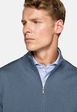 Tricots-Boggi Milano Pull Full Zip Indigo En Laine Mérinos