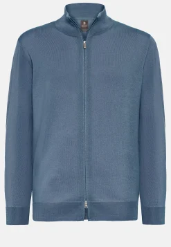 Tricots-Boggi Milano Pull Full Zip Indigo En Laine Mérinos