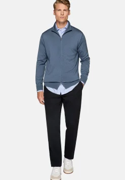 Tricots-Boggi Milano Pull Full Zip Indigo En Laine Mérinos