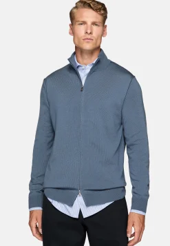 Tricots-Boggi Milano Pull Full Zip Indigo En Laine Mérinos