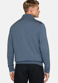 Tricots-Boggi Milano Pull Full Zip Indigo En Laine Mérinos
