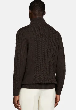 Tricots-Boggi Milano Pull Full Zip Marron Avec Mélange De Points En Laine Mérinos