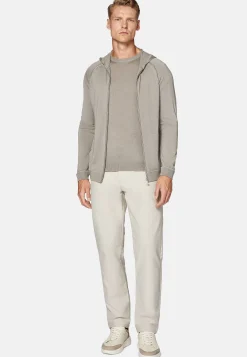 Tricots-Boggi Milano Pull Full Zip Taupe À Capuche En Laine Mérinos