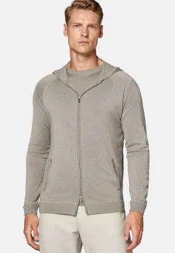 Tricots-Boggi Milano Pull Full Zip Taupe À Capuche En Laine Mérinos