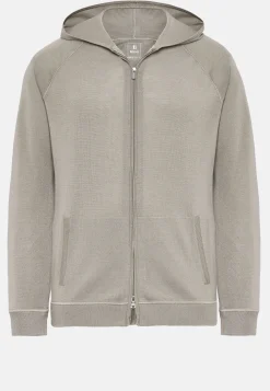 Tricots-Boggi Milano Pull Full Zip Taupe À Capuche En Laine Mérinos