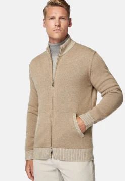 Tricots-Boggi Milano Pull Full Zip En Cachemire Mélangé Taupe