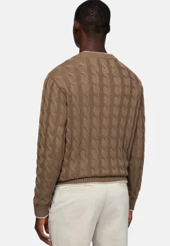 Tricots-Boggi Milano Pull À Col En V En Laine Et Coton Bio Marron