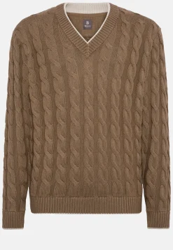 Tricots-Boggi Milano Pull À Col En V En Laine Et Coton Bio Marron
