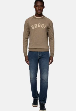 Tricots-Boggi Milano Pull À Col Rond En Coton Laine Cachemire Marron
