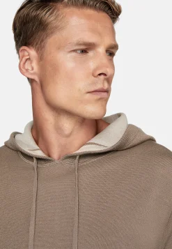 Tricots-Boggi Milano Pull Taupe À Capuche En Laine Nylon Coton