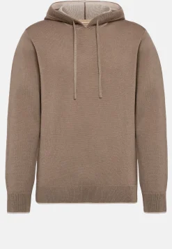 Tricots-Boggi Milano Pull Taupe À Capuche En Laine Nylon Coton