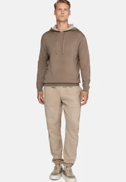 Tricots-Boggi Milano Pull Taupe À Capuche En Laine Nylon Coton