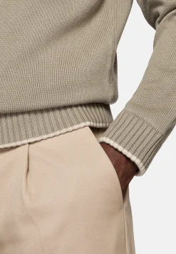 Tricots-Boggi Milano Pull À Col En V En Laine Et Coton Bio Taupe