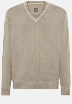 Tricots-Boggi Milano Pull À Col En V En Laine Et Coton Bio Taupe