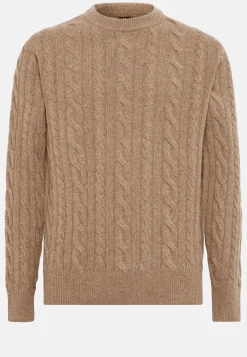 Tricots-Boggi Milano Pull Taupe À Col Rond En Laine