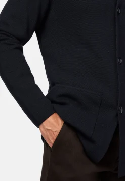 Tricots|Vestes-Boggi Milano Surchemise Maille Bleu Marine En Laine Mérinos