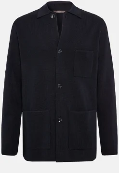 Tricots|Vestes-Boggi Milano Surchemise Maille Bleu Marine En Laine Mérinos