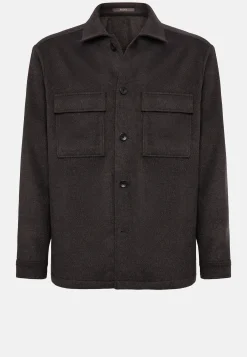 Surchemise & Shirt Jackets|Vestes-Boggi Milano Veste Chemise Link En Cachemire Mélangé Marron